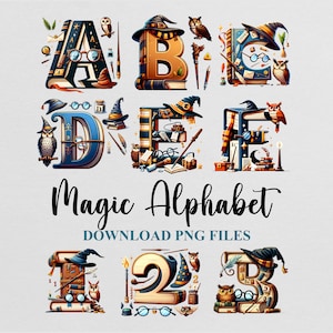 Paquete de imágenes prediseñadas de acuarela para cumpleaños, diseño PNG de sublimación, archivo digital imprimible, libro de fantasía de mago de la escuela de magia
