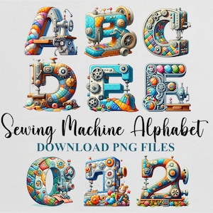 Máquina de costura cliparts alfabeto letras aquarela quilting alfaiate clipart sublimação png design download arquivo digital para impressão