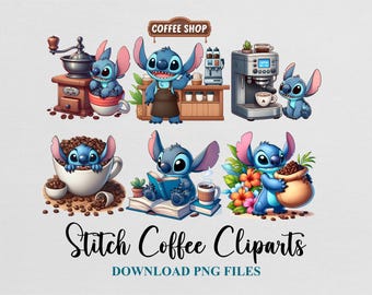 Lilo Stitch Cliparts Coffee Latte PNG Bundle Template Sublimation Design Download Digital File Use Commercial