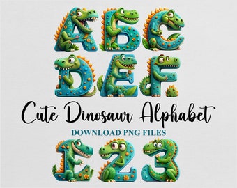 Cute Dinosaur Letters Alphabet Numbers Preschool Kindergarten Bundle PNG Design Download Digital File Commercial use Sublimation Printable