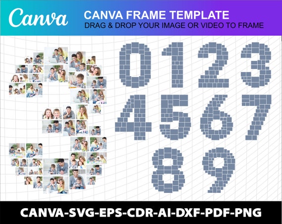 Number Photo Collage Canva Frame Template 0 1 2 3 4 5 6 7 8 9 Poster Birthday Aniversary Svg Storyboard Memorial Photo Collage Editable File