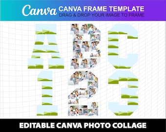 Canva Alphabet Number Letters Frame Template Photo Collage Birthday Aniversary Memorial Bundle Editable File Printable Template 1 2 3 4 5 6