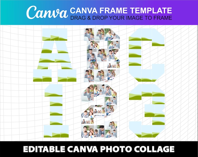 Canva Alphabet Number Letters Frame Template Photo Collage Birthday ...