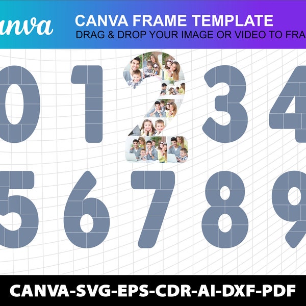Number Photo Collage Canva Frame Template 0 1 2 3 4 5 6 7 8 9 Birthday Aniversary Storyboard Svg Full Editable Canva - Svg Digital File