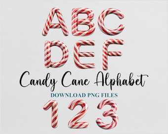 Christmas Candy Cane Alphabet Letters Clipart Sublimation PNG Doodle Design Download Instant Digital File Commercial use Printable