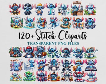 Lilo and Stitch Baby Girl Boy Cliparts PNG Birthday Party DIY Bundle Template Design Download Digital File Fireman Doctor Football Baseball