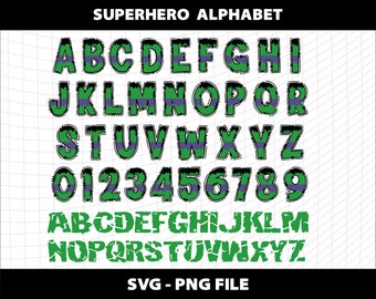 Superhero Doodle Alphabet Font Letters Svg Superhero Birthday Number 1 2 3 4 5 6 7 8 9 SuperheroSvg Alphabet Design Download Digital File