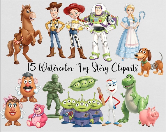 Watercolor Toy Story Cliparts Bundle Baby Kids Template T-shirt Cup Cake Topper Poster Sticker PNG Design Download Digital File Printable