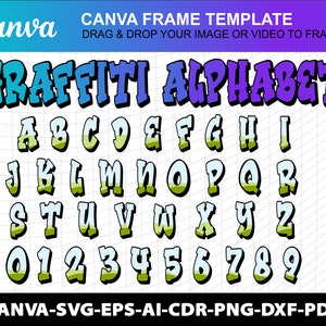 Canva Frame Template Graffiti Font Blank Letters Transparent Alphabet Font Design Photo Fill Editable Download Digital File