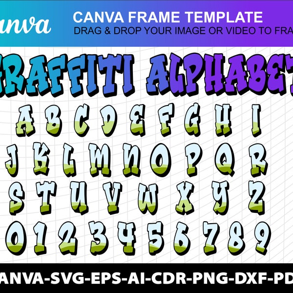 Canva Frame Template Graffiti Font Blank Letters Transparent Alphabet Font Design Photo Fill Editable Download Digital File