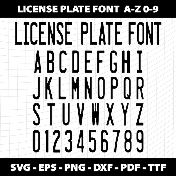 Nummerplaat lettertype Svg Ttf Alfabetletters Nummerplaat Letter FONT SVG Silhouet Cricut Cut Design Nummerplaat Download digitaal bestand