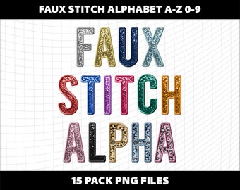 Faux Embroidery Stitch Sequin Glitter Letters Alphabet Numbers 11 Color Pack Applique Patch Bundle Design Download Digital File