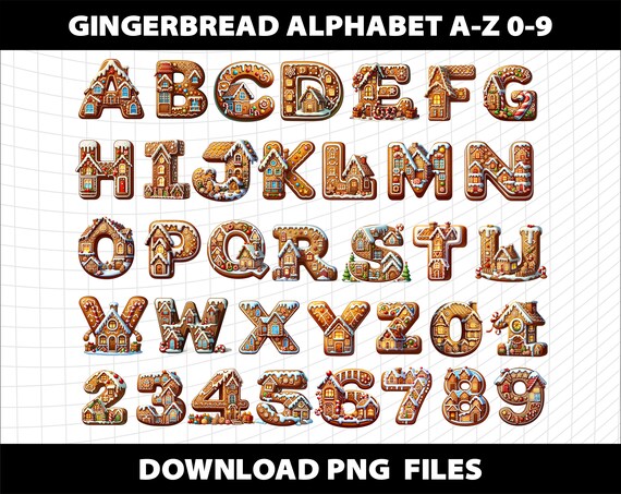 Gingerbread House Alphabet Letters Cliparts Sublimation PNG Doodle