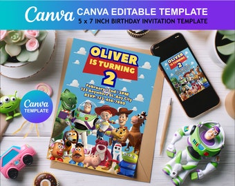 Toy Story Birthday Invitation Canva Template Editable 5x7inch Boy Girl 1 2 3 4 5 6  Birthday Download Template Digital File Printable