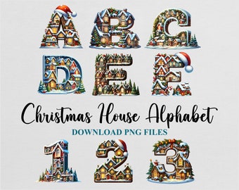 Gingerbread House Alphabet Letters Cliparts Sublimation PNG Doodle