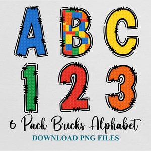 Doodle Bricks Alphabet Png Toy Block Alphabet Letters Font Birthday Party Design Download Digital File Printable 1 2 3 4 5 6 Use Commercial