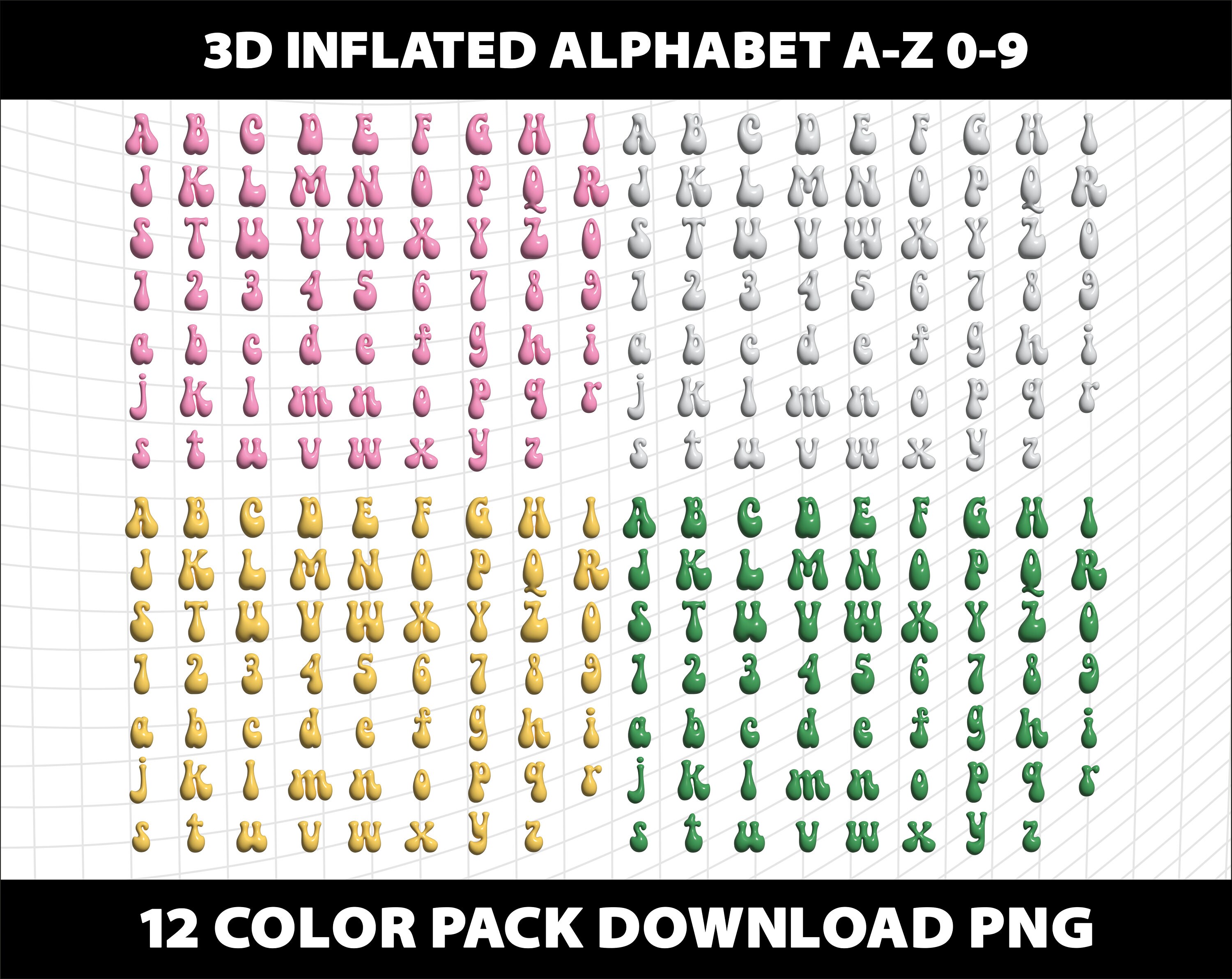 3d Inflated Puffy Retro Letters Alphabet Numbers 12 Pack Bundle Design ...