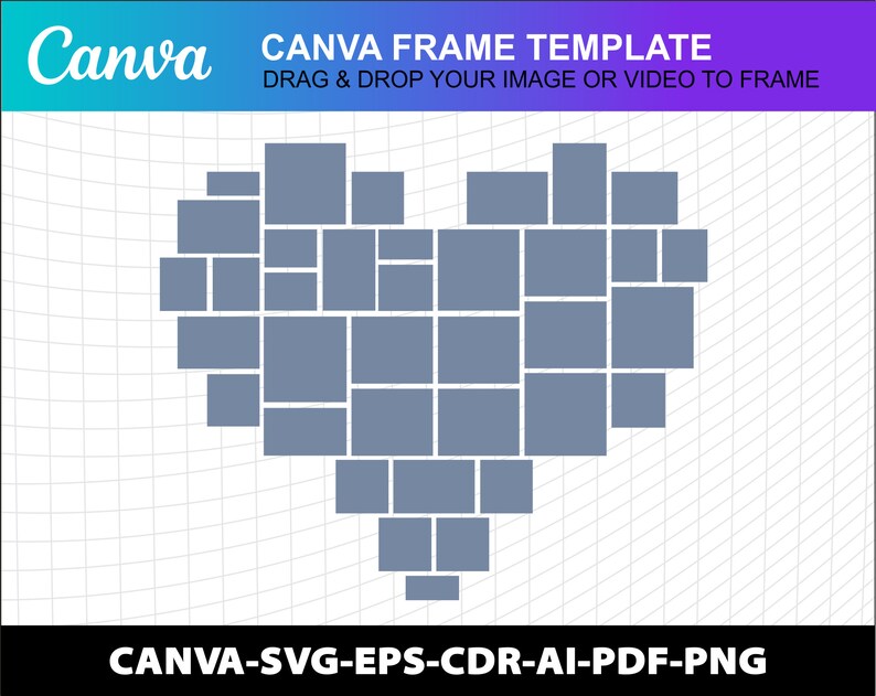 Heart Love Photo Collage Canva Frame Valentines Day Template Svg - Cdr ...
