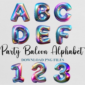 Birthday Party Baloons Alphabet Letters Party Cliparts Sublimation PNG Design Download Instant Digital File Commercial use Printable