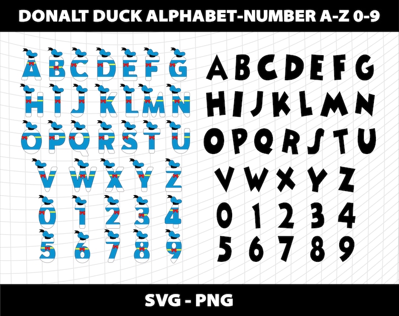 Donald Duck Svg Alphabet Font Letters Mickey Mouse Birthday 1 2 3 4 5 6 ...