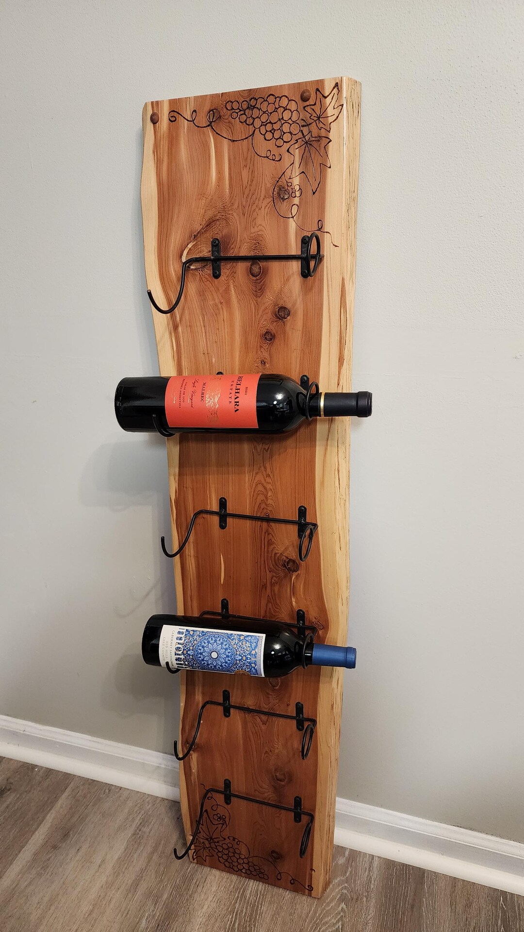 Wall Mounted Vertical Wine Rack - Live Edge Rustic Wine Bottle Rack ...