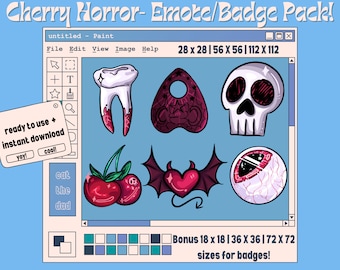 Spooky Emotes Pack for Twitch Discord | Goth Emotes/ Badges | Cherry Horror Emote/ Badge Pack