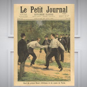 Affiche le Petit Journal, supplément illustré du dimanche "Duel du Prince Henri d'Orléans et du Comte de Turin" 1897