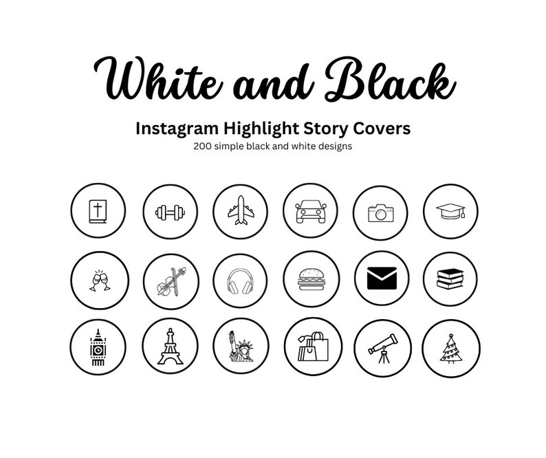 200 Instagram Story Highlight Covers Simple White and Black Design Etsy