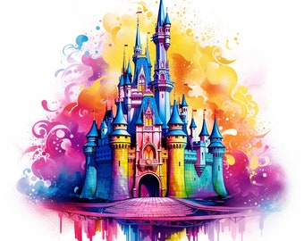 Water color Cinderella sleeping beauty castle digital download for sublimation tumbler wrap PNG