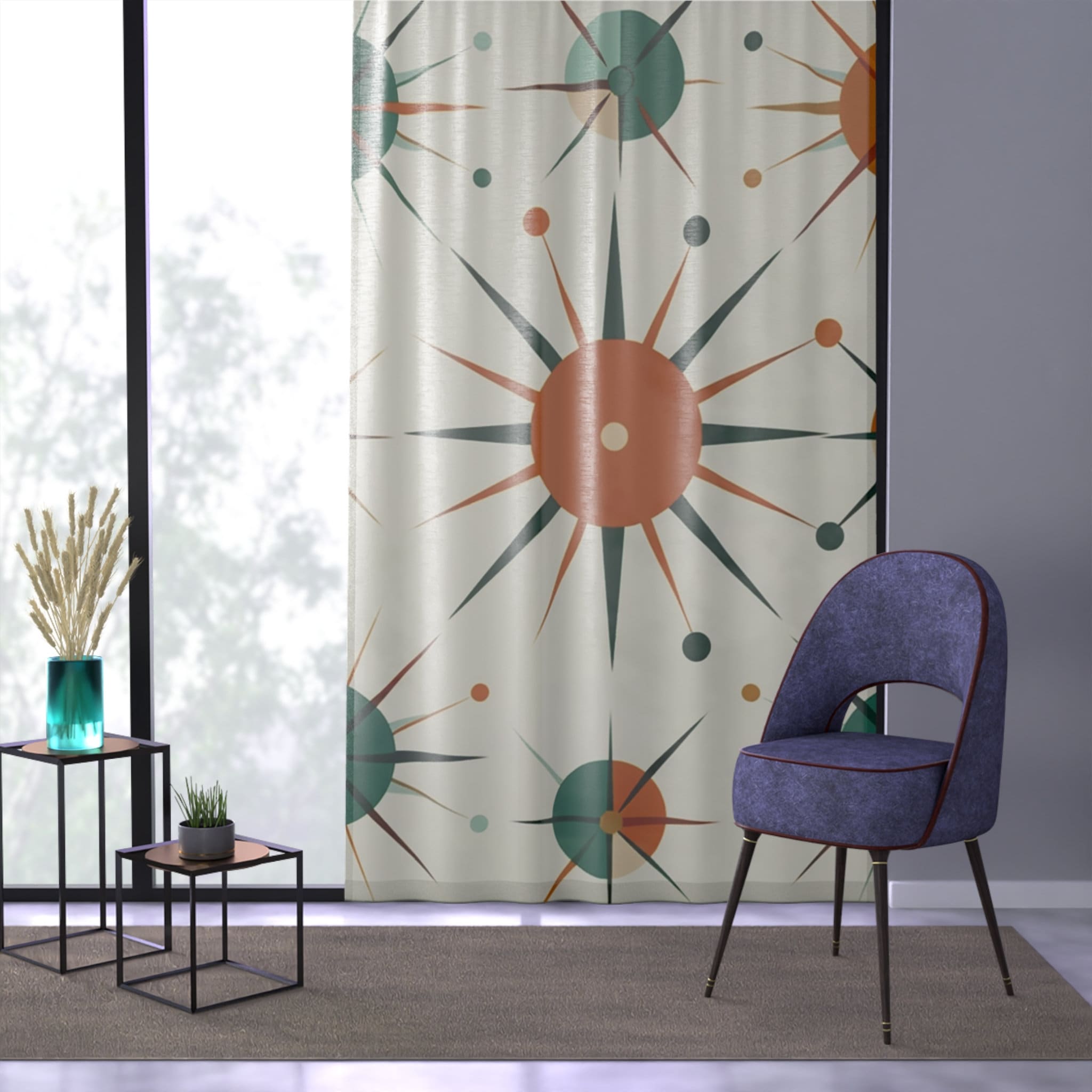 Mid century modern geometric pattern retro decorWindow Curtain