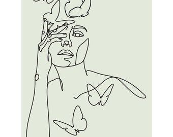 Butterfly Effect Line Art Print | Minimalist Portrait (Digital Download)