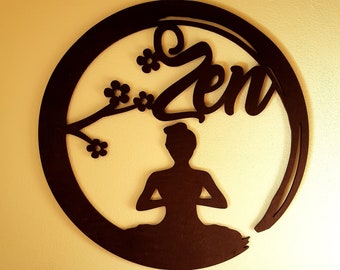 Meditation Wooden Wall Decor, Enso Zen Circle Wall Art, Meditating Woman, Meditation Gift for Her