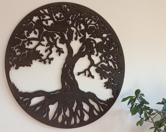 Norse Yggdrasil Tree Of Life Wall Decor, Viking Mythology Symbol Wall Art, Large Dark Brown Ash Tree Laser Cut Wooden Wall Decor