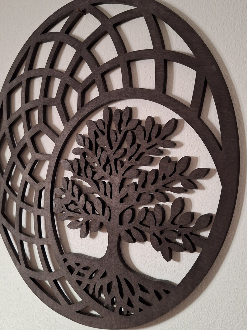 Sacred Geometry Tree of Life Wall Art, Geometric Dark Brown Wooden ...
