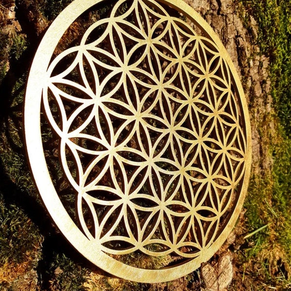 Goldene Blume des Lebens Wandkunst, Heilige Geometrie Holz Wanddekor, Yoga Raum Dekor