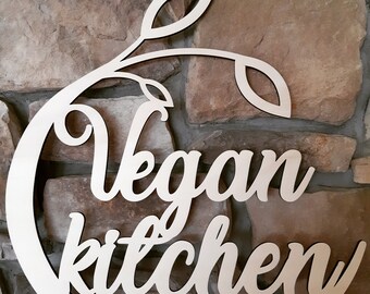 Wooden Vegan Kitchen Sign, Gift For Vegan Chefs, Laser Cut Eco Friendly Restaurant Decor