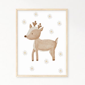 Póster ciervo A4 y A3 habitación infantil - cartel infantil niña niño, bebé, imágenes habitación bebé, cartel de animales, decoración de pared, murales, regalo