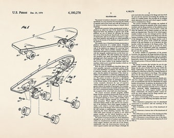 Stampa artistica di brevetto di skateboard / Poster di progetto vintage
