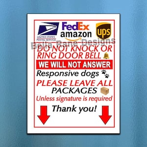 Sign / Do Not Knock Or Ring Bell / Leave Packages Unless Signature Required / Delivery Sign / Digital Download / DIY / Print It Yourself