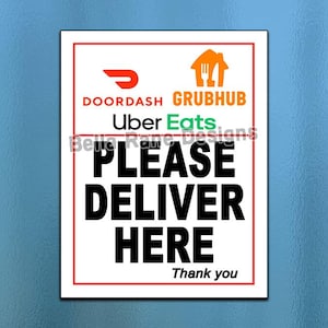 Letrero de entrega de comida / Por favor, entregue aquí / Letrero con instrucciones de entrega / Descarga digital / Hazlo tú mismo / Imprímelo tú mismo / Dash Grub Eats