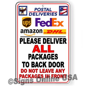 Deliver packages to back door do not leave in front sign/ magnetic sign / decal   /  sei161