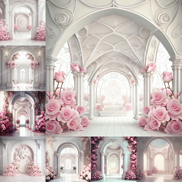 10 x Digital Backdrops, Bundle Romantic Pink Rose Backdrop Overlays, Studio Backdrop Overlays, Photoshop Overlays, wedding, maternity