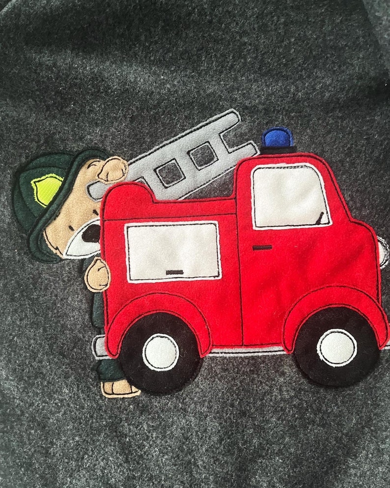 Mono, traje de carro, mono polar, mono polar de algodón para niños, bomberos, camión de bomberos, forrado con jersey imagen 3