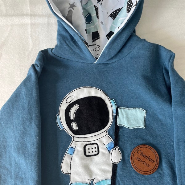 Hoddie für Kinder mit Stickmotiv Astronaut, Astronautenpullover, Pullover Kinder