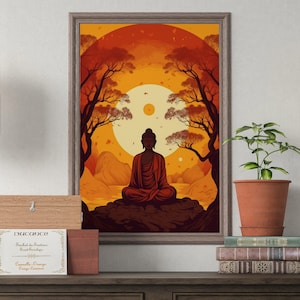 Stampa d'arte del Buddha seduto, poster del buddismo opaco, stampa postale spirituale, opera d'arte buddista di grado museale, poster di meditazione dell'illuminazione