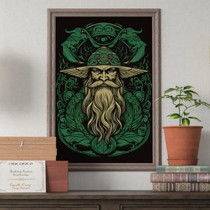 All-father Odin Print, Norse Mythology Matte Poster, Viking Art Mailed Print, Pop Art Odin Poster, Fantasy Green Wall Art