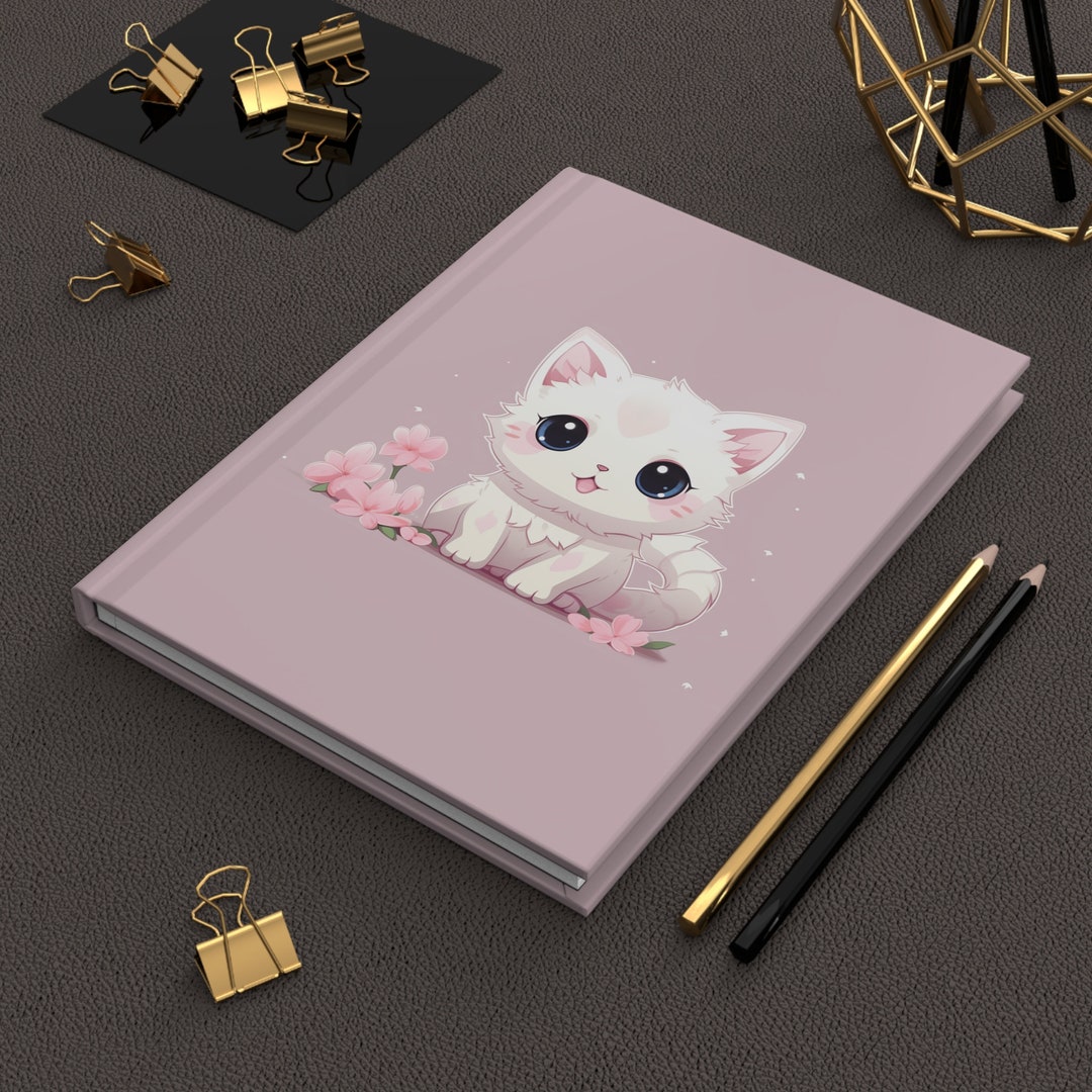 Cute Kitten Journal | Anime Cat Diary | Soft Pink Hardcover