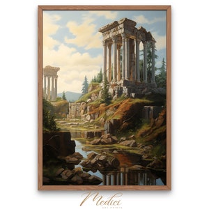 Ancient Greek Temple Print | Ruins Landscape Painting | Printable Vintage Wall Art | Temple of Artemis | Greek goddess | Instant Download