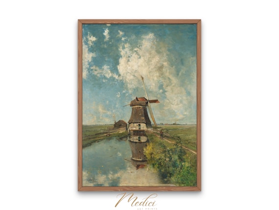 W. Schurmann 油彩画 風車と民家のオランダ風景、ボードに描かれた絵 W. Schurmann 油彩画 風車と民家のオランダ風景、ボードに描かれた絵