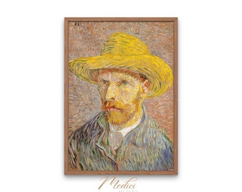 Autorretrato de Van Gogh con sombrero de paja - Arte impresionista vintage (Descarga instantánea)